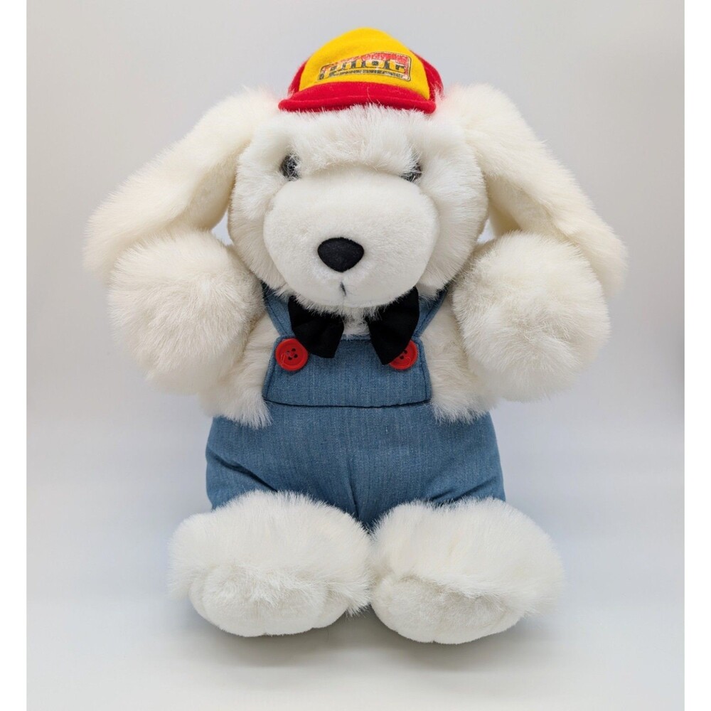 Pilot Gas Plush White Dog Attendant Overalls Coveralls Stuffed Animal 12" RARE